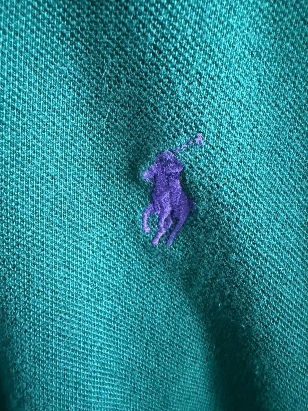 Polo Ralph Lauren Mens Green Cotton Polo Shirt Purple Logo Size L